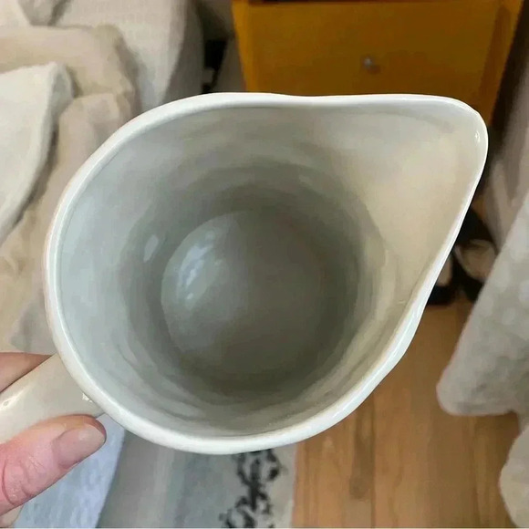 Vintage White Rustic Rooster Stoneware Pitcher, Farmhouse Kitchen Decor - Picture 2 of 8